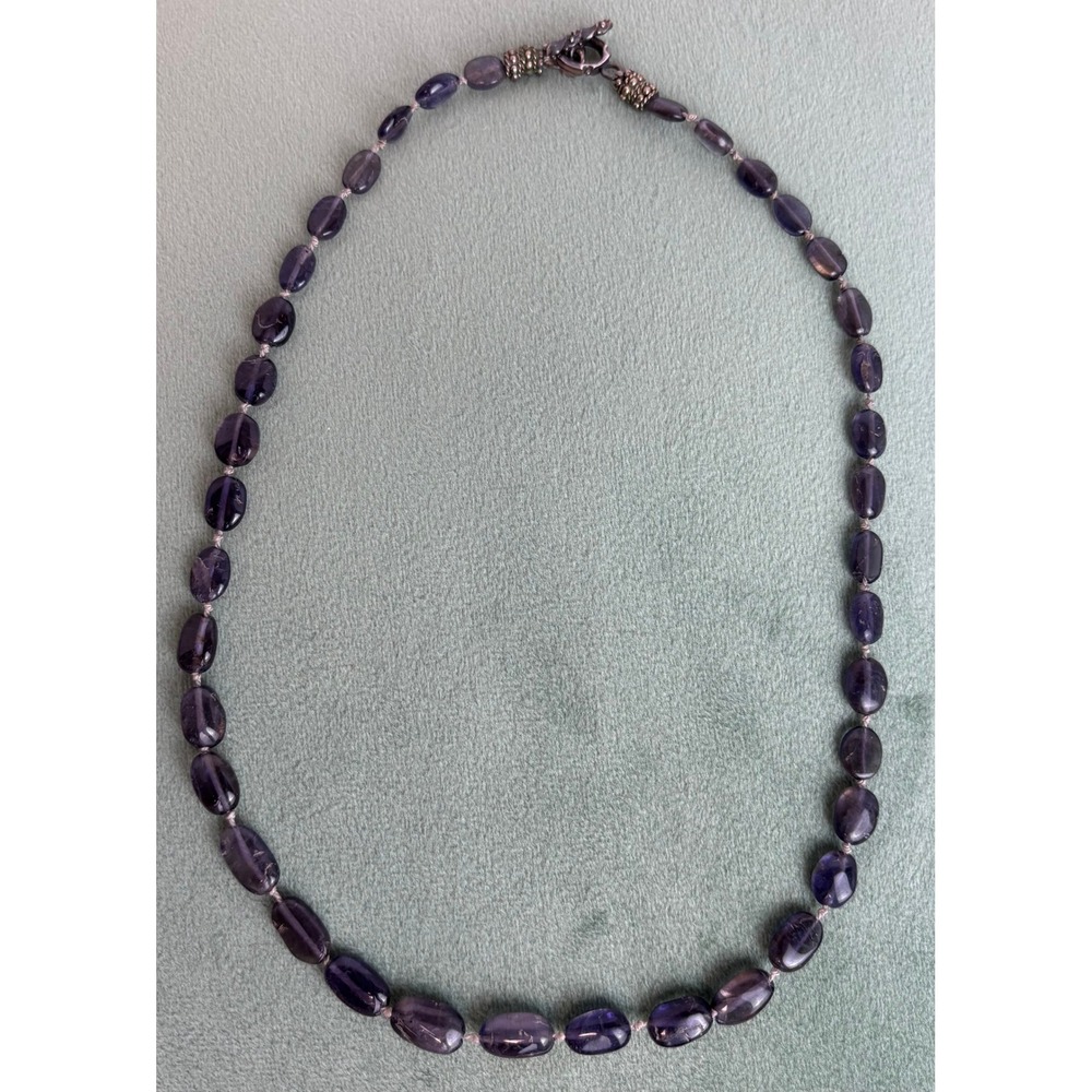 Amethyst Gemstone Bead Necklace Purple Oval Knotted Strand Toggle Clasp Vintage